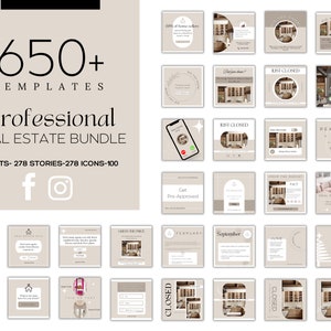 650+ Neutral Real Estate Marketing Templates| Realtor Social Media Branding Essentials| Canva Posts and Stories| Real Estate Bundle Canva