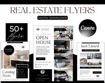 50+ Modern Real Estate Flyer Bundle|Black&White Realtor Flyer Templates|Just Listed, For Sale, Open House, Coming Soon Flyers|Digital Flyers