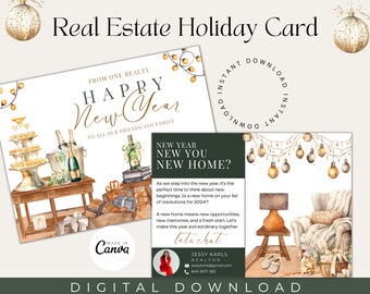 Real Estate New Year Postcard| Real Estate Holiday Postcard| New Year Greeting Card| New Year Real Estate Marketing| Realtor New Year Card