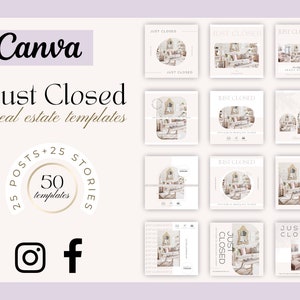 50+ Just Closed Blush Pink Aesthetic Real Estate Templates| Realtor Posts and Stories| Real Estate Social Media Marketing| Canva Templates