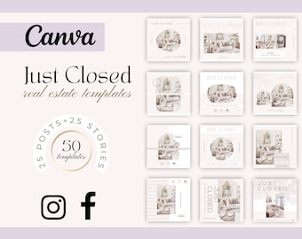 50+ Just Closed Blush Pink Aesthetic Real Estate Templates| Realtor Posts and Stories| Real Estate Social Media Marketing| Canva Templates