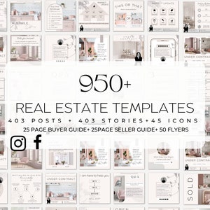 950+ Blush Pink Real Estate Marketing Templates| Realtor Instagram Facebook Posts&Stories| Real Estate Bundle| Realtor Social Media Bundle