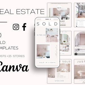 50 modelos estéticos de imóveis vendidos | Modelos rosa blush para Instagram | Postagens para corretores de imóveis no Instagram | Kit de marketing para corretor de imóveis | Estética de mídia social