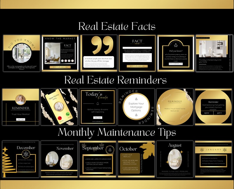 650+ Luxury Black and Gold Real Estate Marketing Template Bundle ...