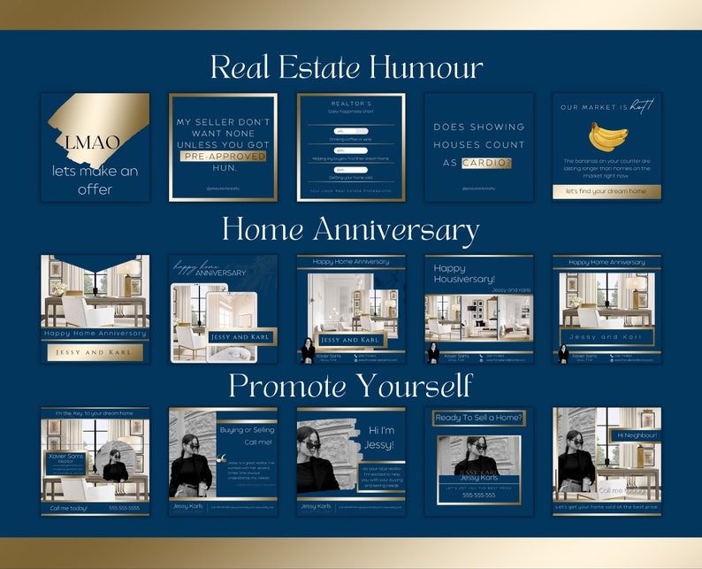 650 Blue and Gold Real Estate Luxury Marketing Template Etsy