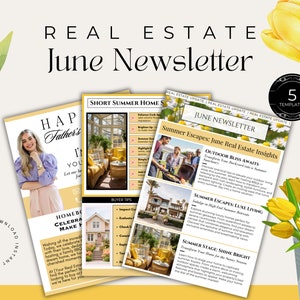 Immobilien-Newsletter Juni| Juni Immobilien-E-Mail-Marketing| Sommer-Immobilien-Newsletter| Makler-Mailer| Newsletter-Vorlage| Canva