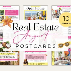 Cartoline immobiliari di agosto/Modelli di cartoline estive immobiliari/Modelli Canva immobiliari/Cartoline di marketing estivo Download istantaneo