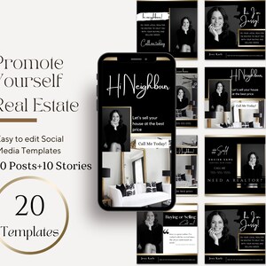 Werben Sie für Ihre Maklermarketing-Vorlagen | Instagram und Facebook Posts und Stories| Makler Branding Essentials| Canva Posts