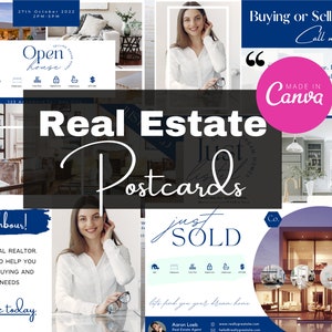40 cartes postales immobilières | Juste listé| Portes Ouvertes| Vient de vendre| Offre groupée de marketing d'agent immobilier | Modèles immobiliers| Kit de marque | Modèles de toile