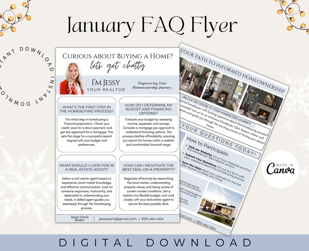 January Real Estate FAQ Flyer| FAQ Flyer Template| Educational Real ...