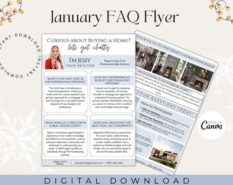 January Real Estate FAQ Flyer| FAQ Flyer Template| Educational Real Estate Flyer| Digital Download Flyer|January Real Estate Marketing Flyer