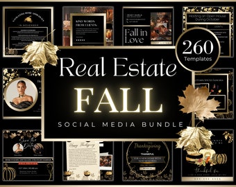 260+ Black &Gold Fall Real Estate Templates| Fall Social Media Posts| Fall Themed Realtor Marketing| Autumn Real Estate Branding| Fall Ideas