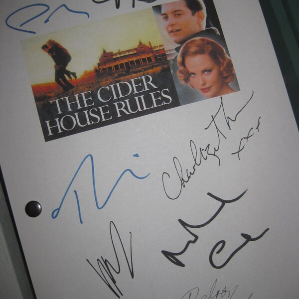 The Cider House Rules Signed Movie Film Script Guión X7 Autógrafo Tobey Maguire Charlize Theron Paul Rudd Michael Caine J.K. Simmons