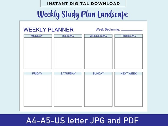 Printable Study Plan Landscape Minimalist Editable Writing | Etsy