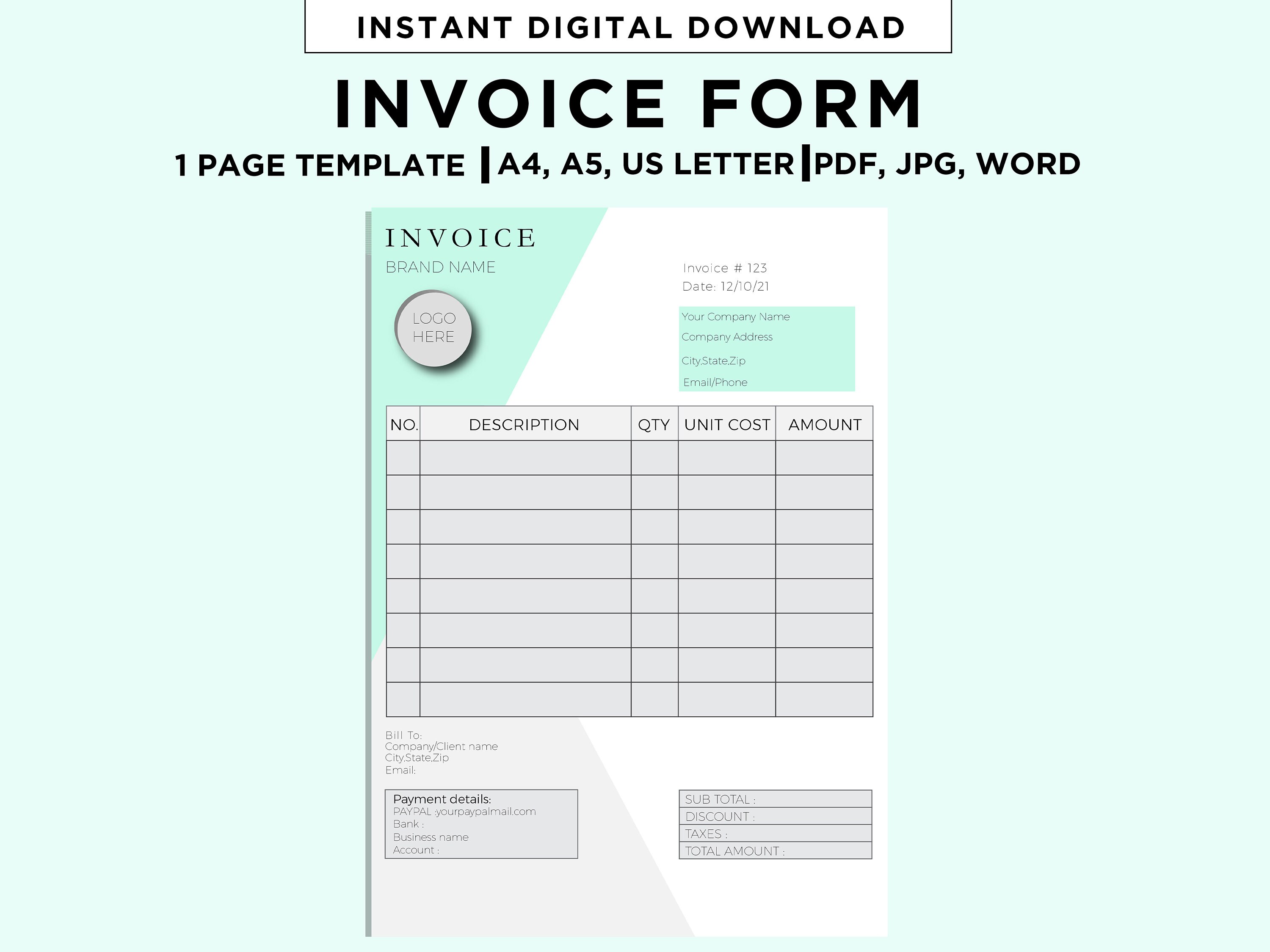 printable invoice template editable minimalist invoice sheet etsy