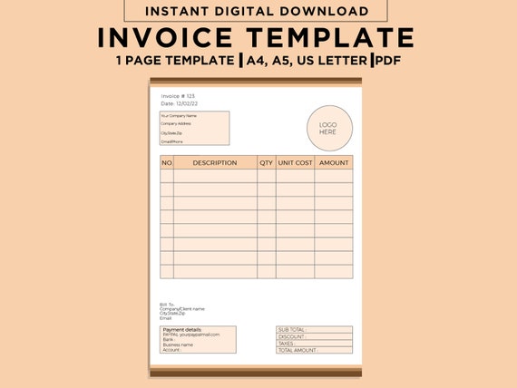 printable invoice template minimalist invoice sheet editable etsy