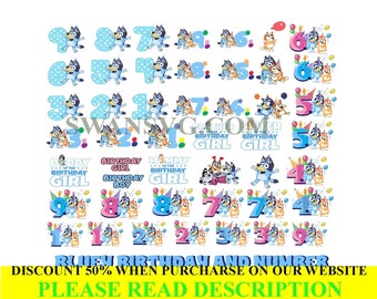 Bluey Birthday Bundle, bluey Png, Blue Dog Png, Birthday Cartoon Png Bundle