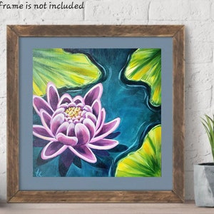 Lotus painting on canvas panel 10x10 in, original lotus wall art, water lily painting, lotus artwork, water lily painting on canvas