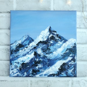 Rocky mountains painting on canvas 10x10 in, pallette knife mountains artwork, original mountains wall art, abstract mountains painting