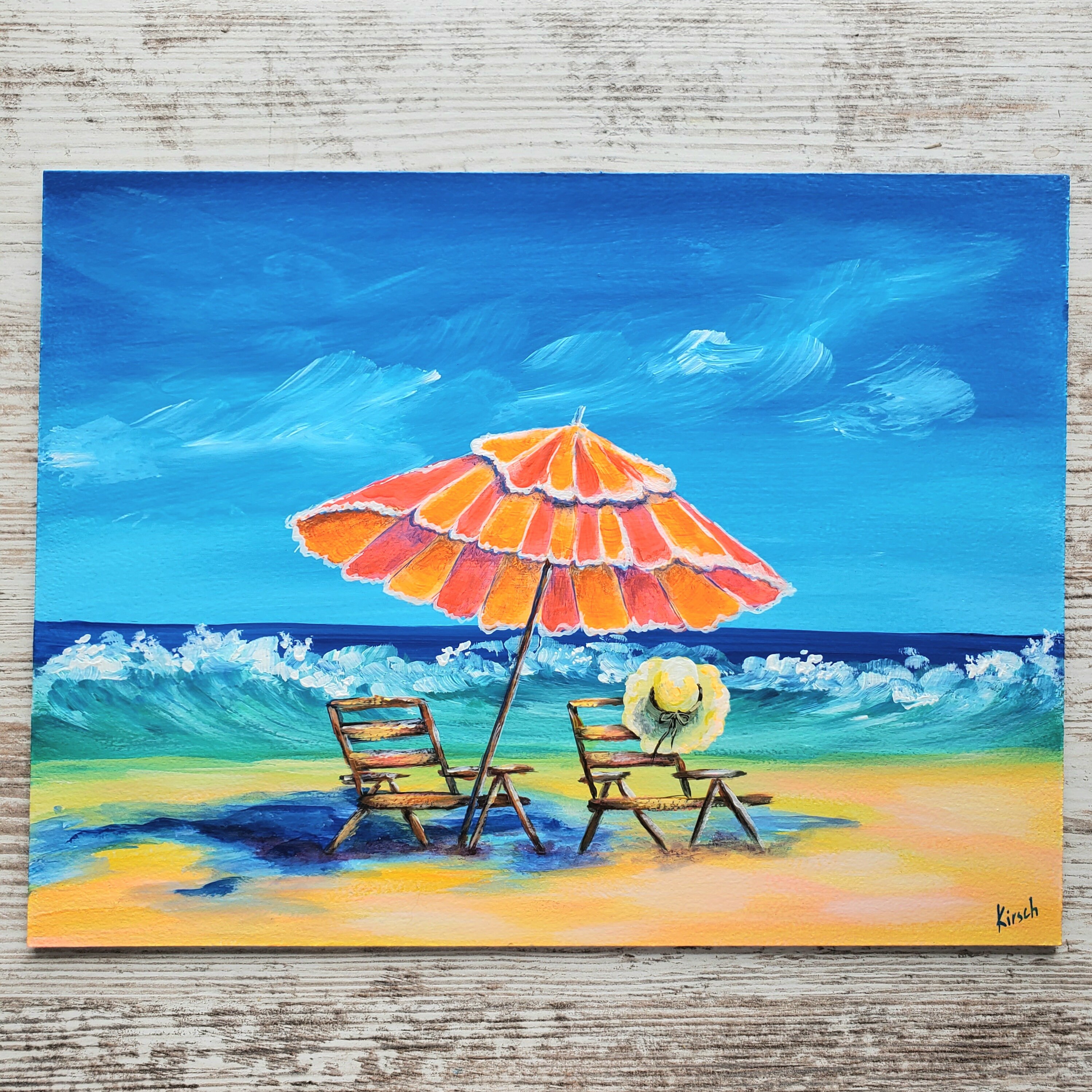 Beach Umbrella Painting On Canvas Panel 9x12 In Original Beach Wall Beach Umbrella Painting On Canvas Panel 9x12 In Original Beach Wall