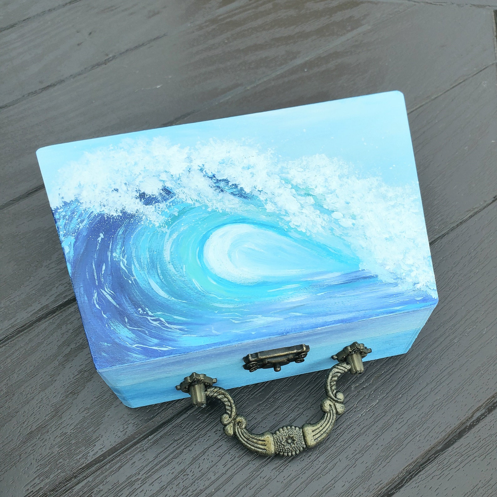 Jewelry box Ocean Wave Handpainted wooden box Beach decor Etsy