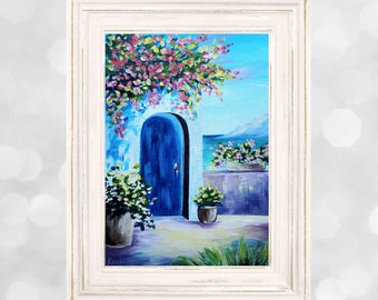 Greek vacation painting on canvas panel 9x12 in, original Greece painting, old town painting, European cityscape, Greek streets artwork