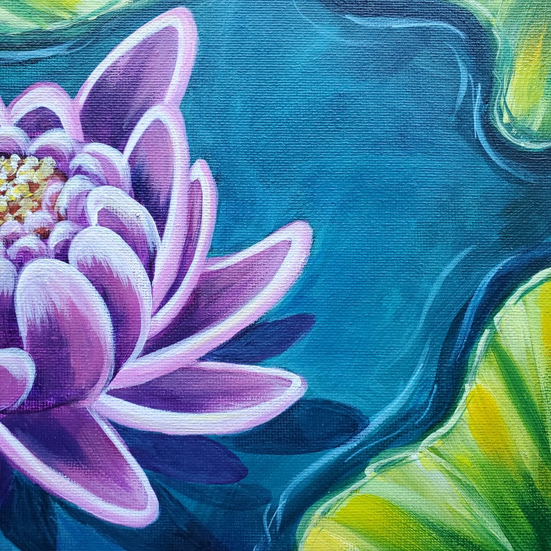 Lotus Painting on Canvas Panel 10x10 In, Original Lotus Wall Art, Water