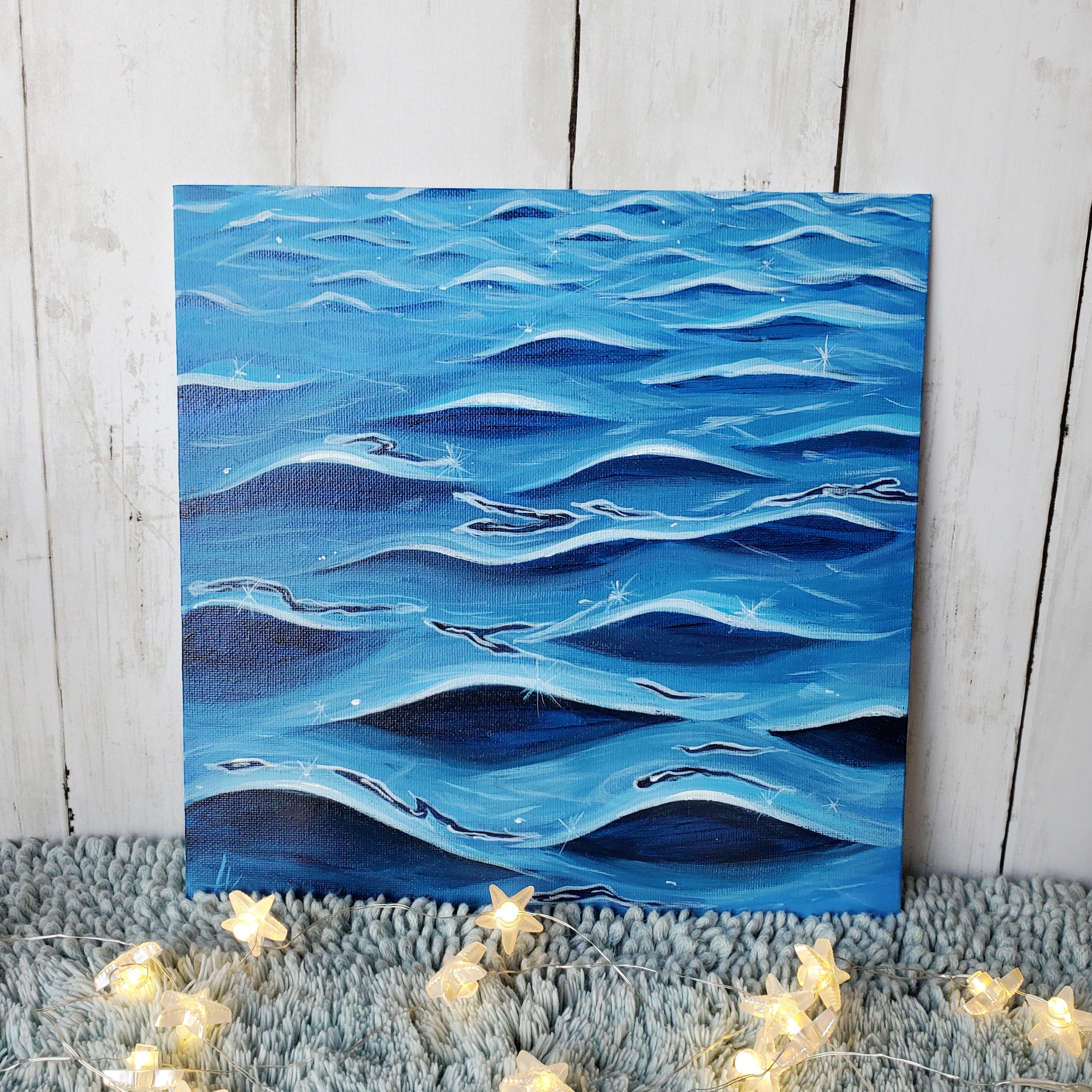 Ocean Water Painting on Canvas Panel 10x10 In, Original Water Wall Art, Clear Water Artwork