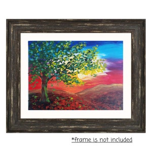 Sunrise in the poppy field painting on canvas panel 9x12 in, poppy field and mountains wall art, original sunrise in the hills artwork