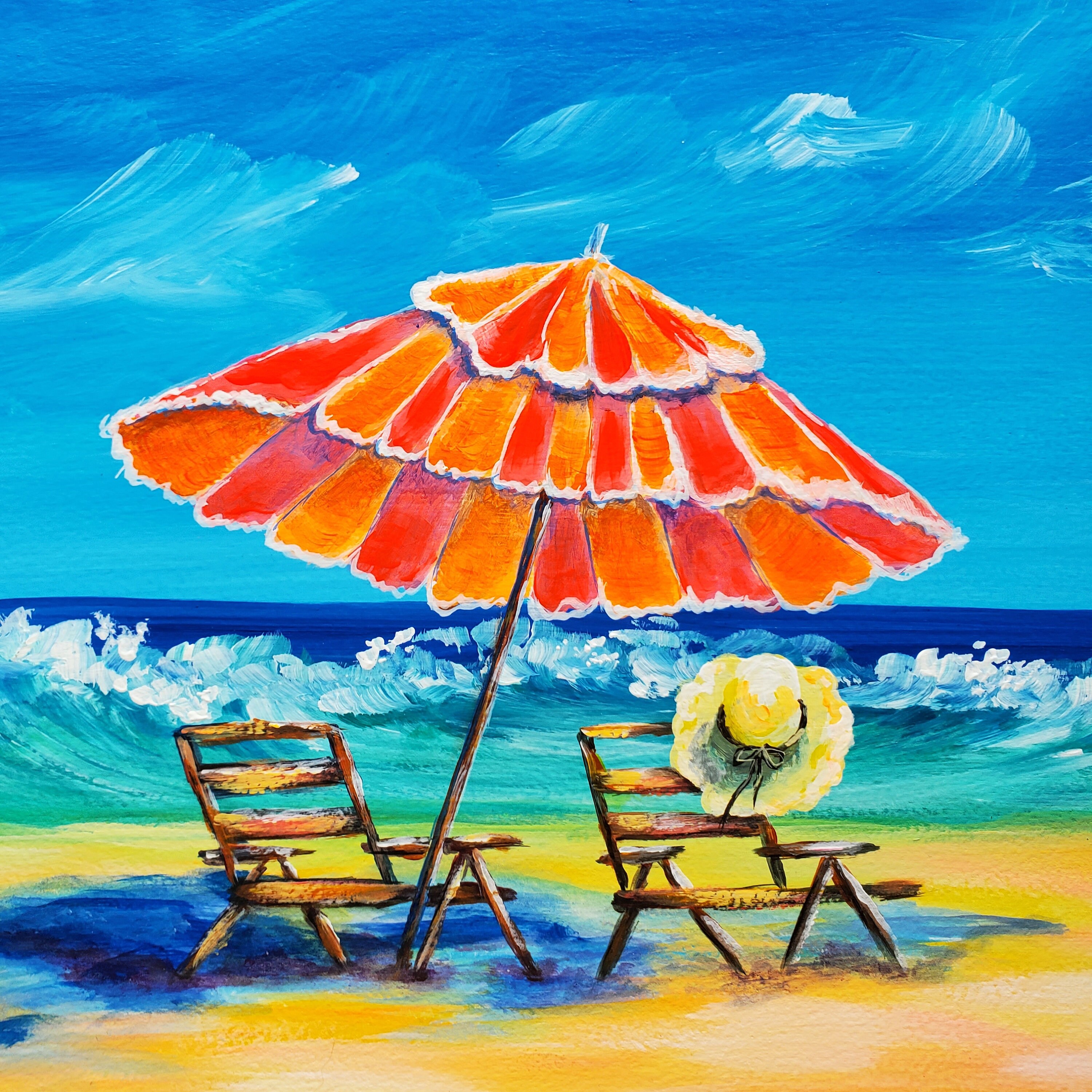 Beach Umbrella Painting On Canvas Panel 9x12 In Original Beach Wall Beach Umbrella Painting On Canvas Panel 9x12 In Original Beach Wall