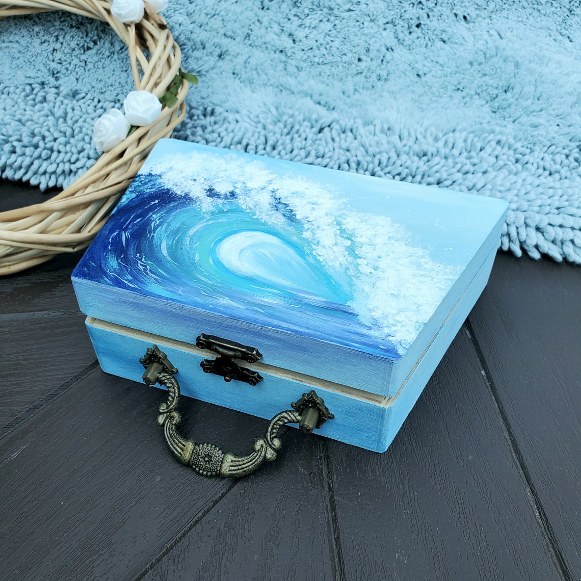 Jewelry box Ocean Wave Handpainted wooden box Beach decor Etsy