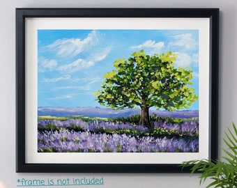 Lavender field painting on canvas panel 9x12 in, original lavender landscape, Provence painting, lavender  wall art, lavender artwork