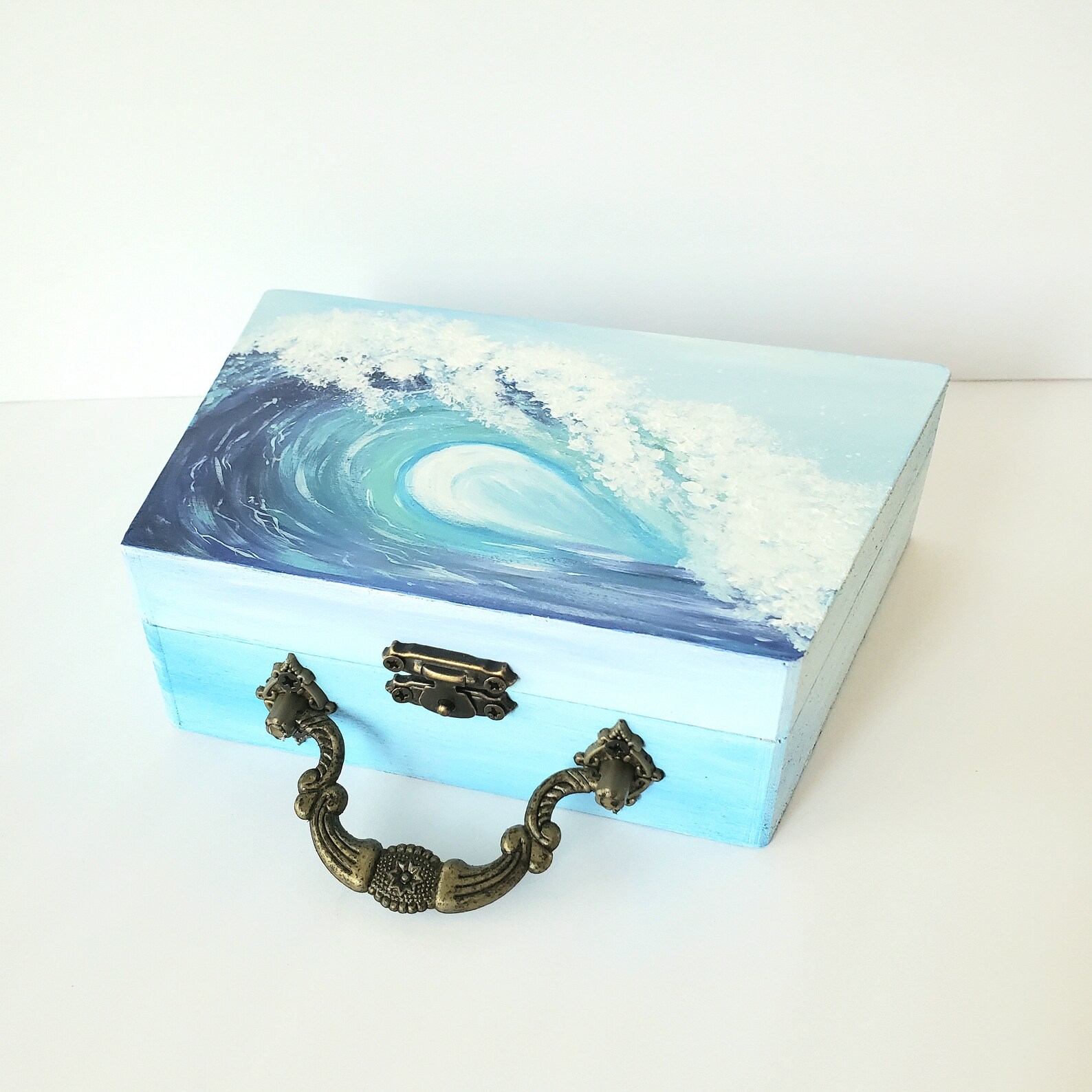 Jewelry box Ocean Wave Handpainted wooden box Beach decor Etsy