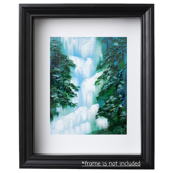 Tropical waterfall painting on canvas panel 8x10 in, original waterfall wall art, Hawaiian waterfall artwork, rainforest landscape painting