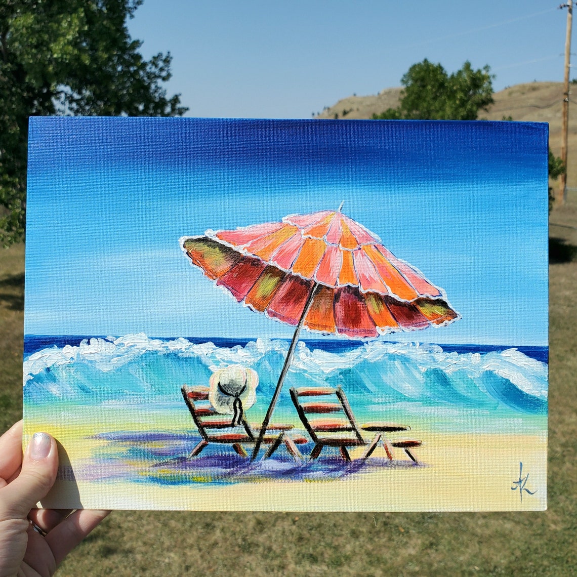 Beach Umbrella Painting On Canvas Panel 9x12 In Original Etsy Beach Umbrella Painting On Canvas Panel 9x12 In Original Etsy