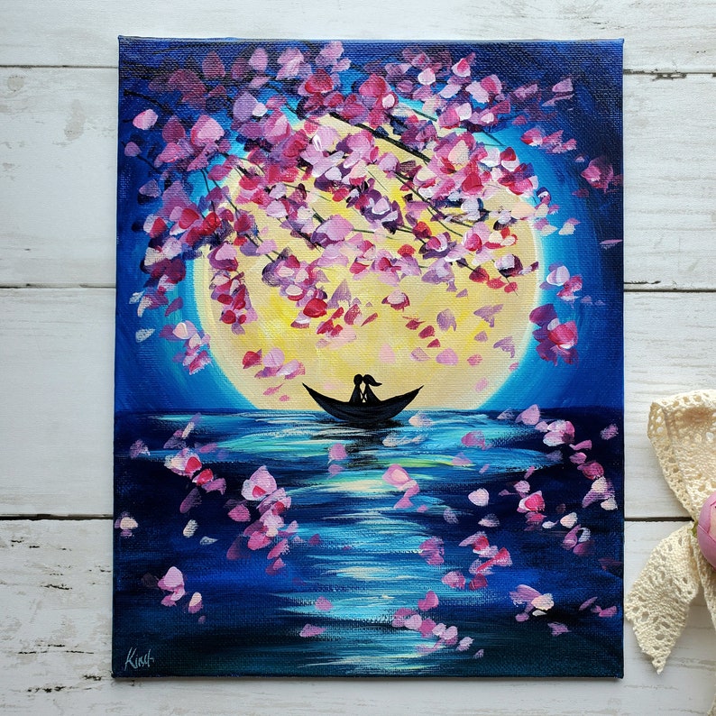Lovely Couple Painting on Canvas Panel 8x10 In, Happy Couple in a Boat ...