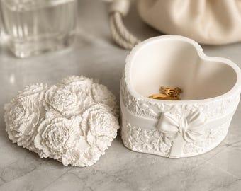 Vintage Roses Jesmonite Trinket Box | Neutral Decor Jewelry Holder