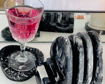Marmeren onderzetters met beugel - zwart-wit modern decor