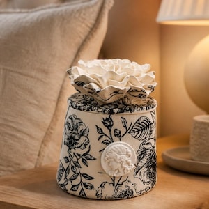 Vintage Floral Vessel | Storage Jar| Jesmonite Canister | Handmade Floral Decor jar , Keys Holder| Jewellery Storage |Cotton Buds  Organiser
