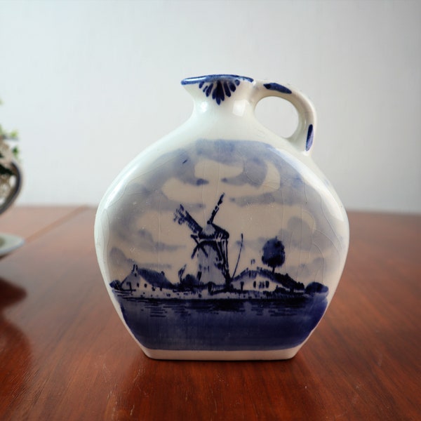 Alte Vase, Kännchen, kleine Henkelvase, Delfter Blau, Vintage
