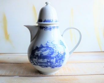 Old coffee pot, English Ironstone Tableware, Vintage, blue