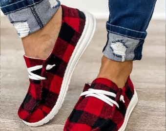 black and red checkered shoes
