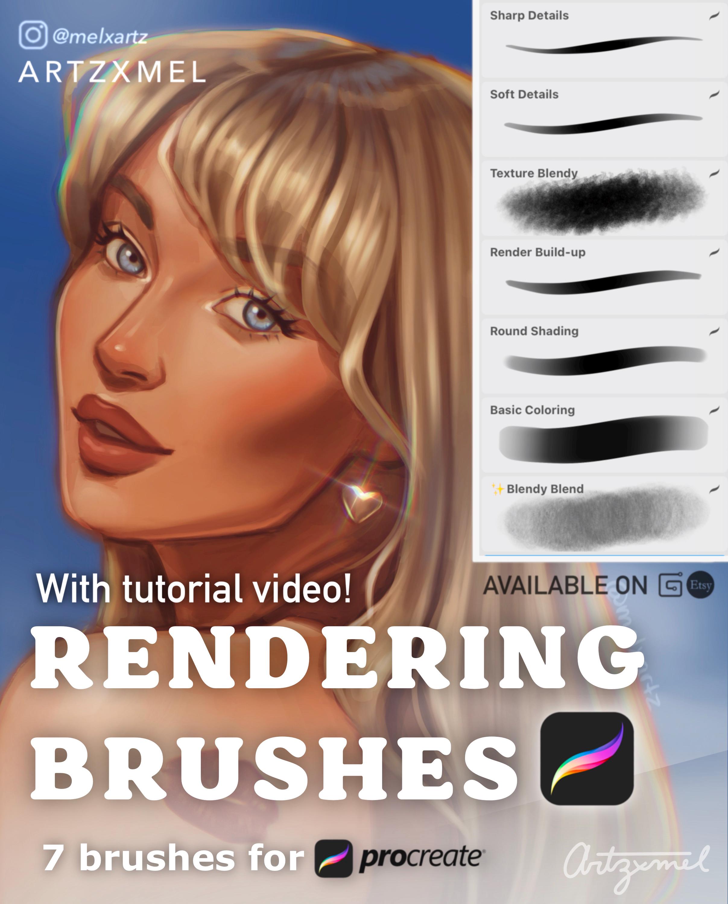 7 pinceles de renderizado para Procreate para retratos y sombreado de piel | Set de mezcla y texturas para arte de personajes