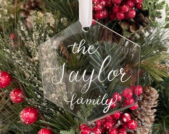 HEXAGON ACRYLIC ORNAMENT | handwritten calligraphy | Custom Ornament, Calligraphy Ornament, Christmas Acrylic Ornament, Personalized
