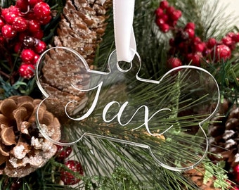 DOG BONE ACRYLIC ornament | Handwritten Calligraphy | Custom Ornament, Calligraphy Ornament, Christmas Acrylic Ornament, Personalized