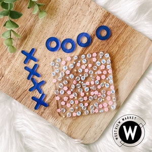 Blauw en oranje Tic-Toe-bord met hondenthema, reisformaat