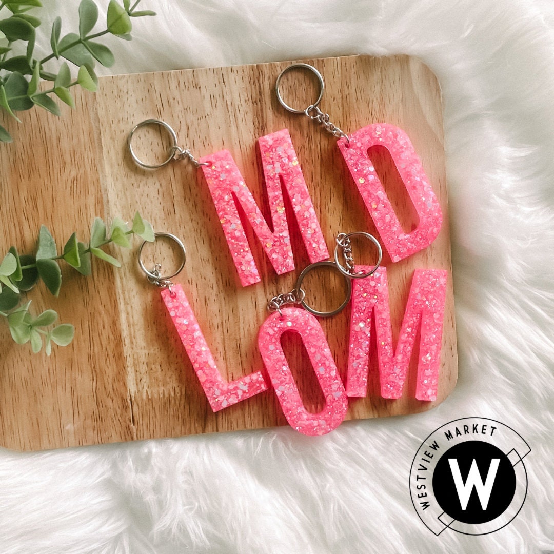 Sawyer Pink Glitter, Letter Keychains Etsy