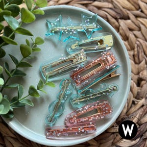 Translusent Pink or Blue withSilver Star Resin Hair Clips, Set of 3