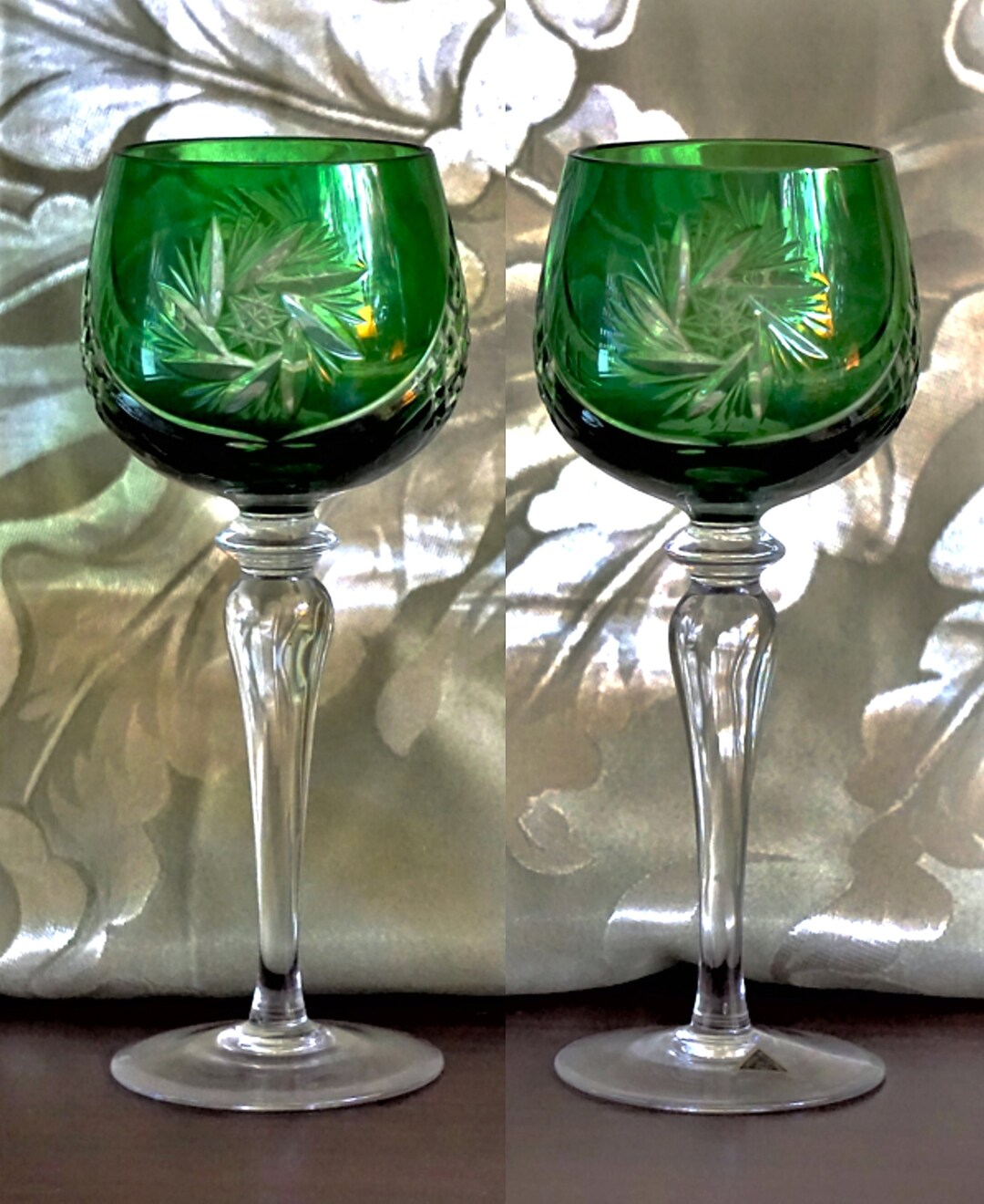 2 Emerald Green Crystal Wine Glasses Etsy