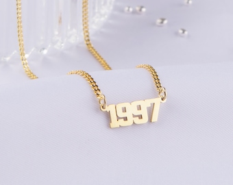 Birth Year Necklace, Year Necklace Gold, Custom Date Necklace, Name Necklace, Gift For Her, New Year Necklace, Anniversary Gift